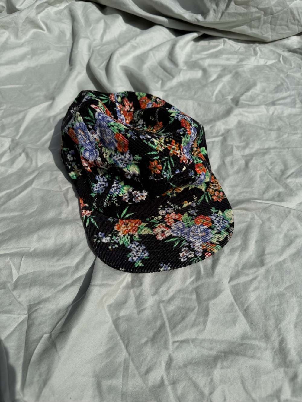 Floral Black Corduroy 5 Panel